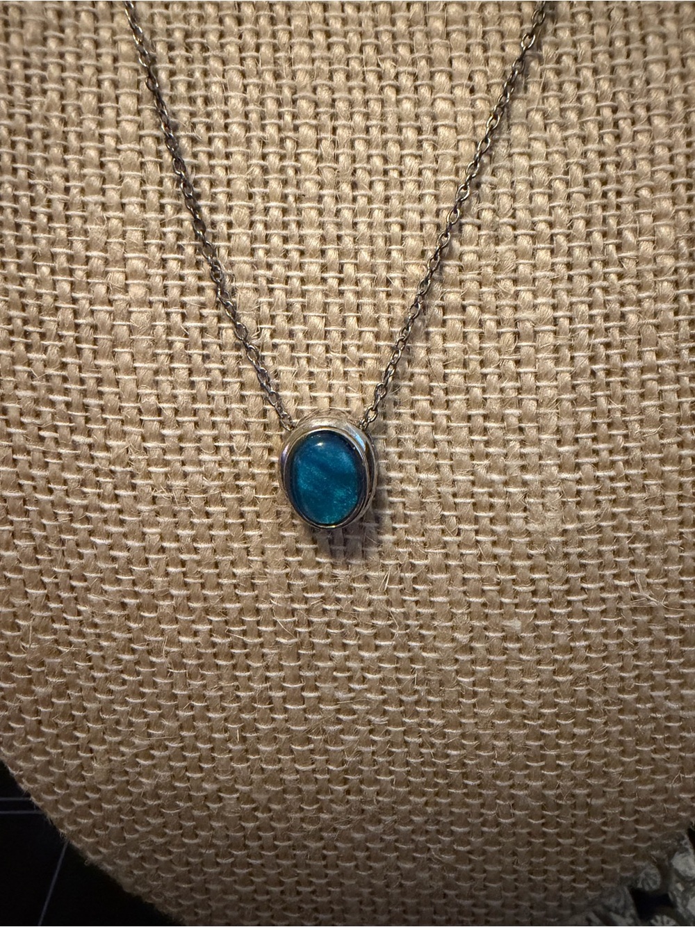 Blue green  Oval stone Pendant set in 925 silver Pendant with silver Necklace